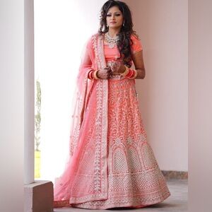 Elegant Coral Embroidered Dress